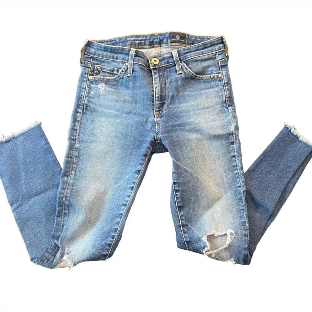 AG Adriano Goldschmied middi ankle mid-rise distressed jeans frayed size 24R